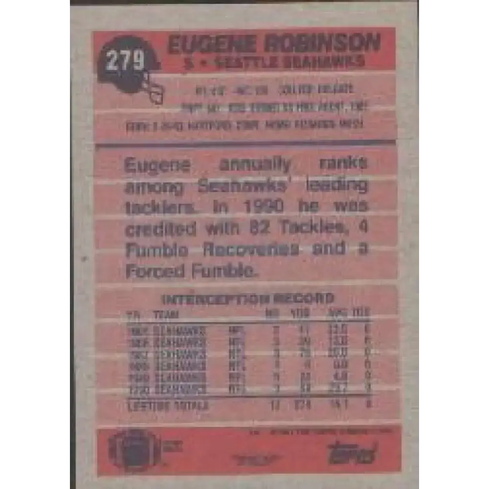 1991 Topps #279 Eugene Robinson NM-MT Seattle Seahawks Football Card - Football Card Single