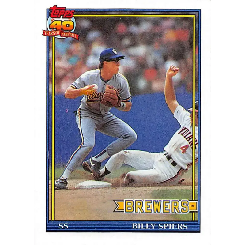 1991 Topps #284 Bill Spiers NM-MT Milwaukee Brewers Baseball Card - Baseball Card Single