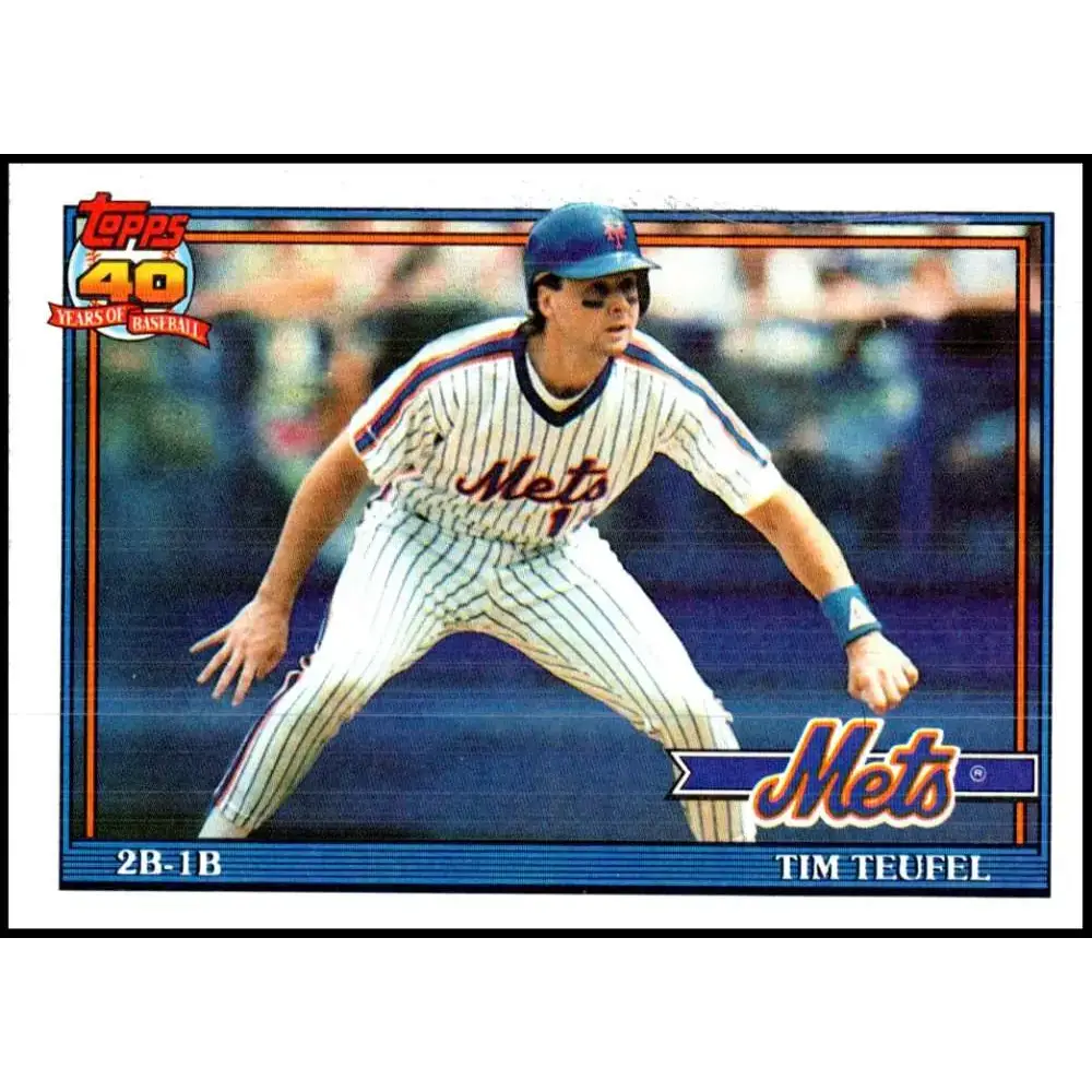 1991 Topps #302 Tim Teufel NM-MT New York Mets Baseball Card - Baseball Card Single