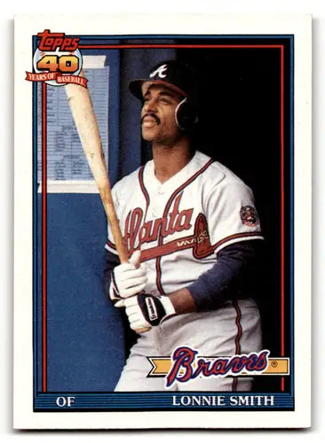 Original gloss 1991 Topps 306a Lonnie Smith baseball card near mint Braves ERR