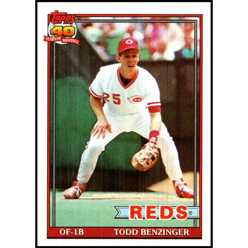 1991 Topps #334 Todd Benzinger NM-MT Cincinnati Reds Baseball Card - Baseball Card Single