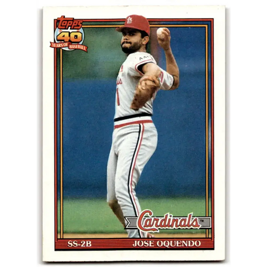 1991 Topps #343 Jose Oquendo NM-MT St. Louis Cardinals Baseball Card - Baseball Card Single
