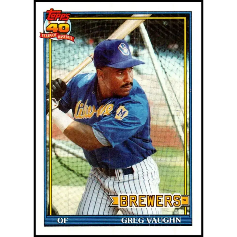 1991 Topps #347 Greg Vaughn NM-MT Milwaukee Brewers Baseball Card - Baseball Card Single