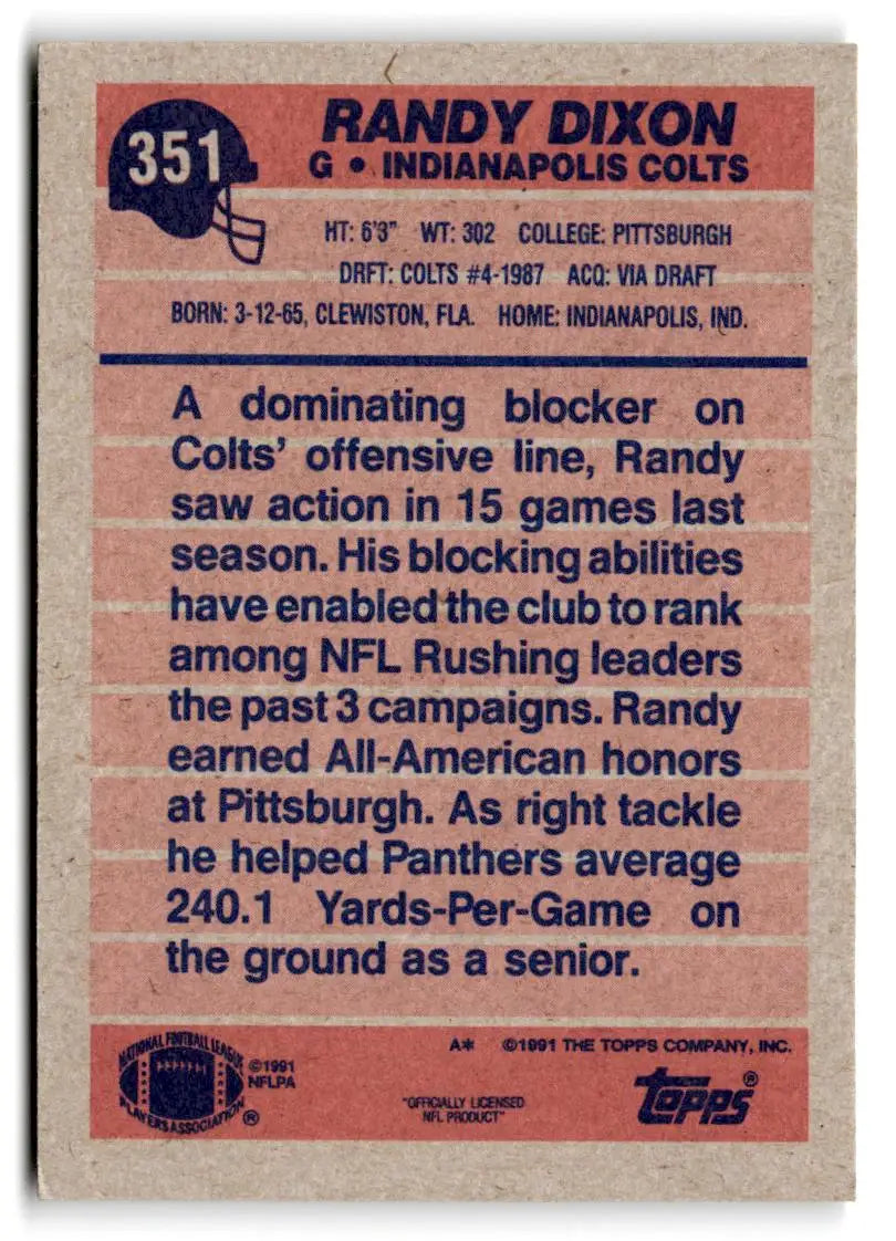 1991 Topps #351 Randy Dixon - Football Card Single
