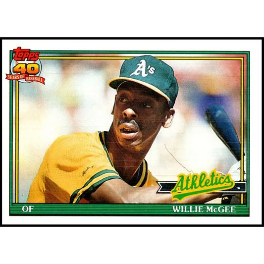1991 Topps #380 Willie McGee NM-MT Oakland Athletics Baseball Card - Baseball Card Single
