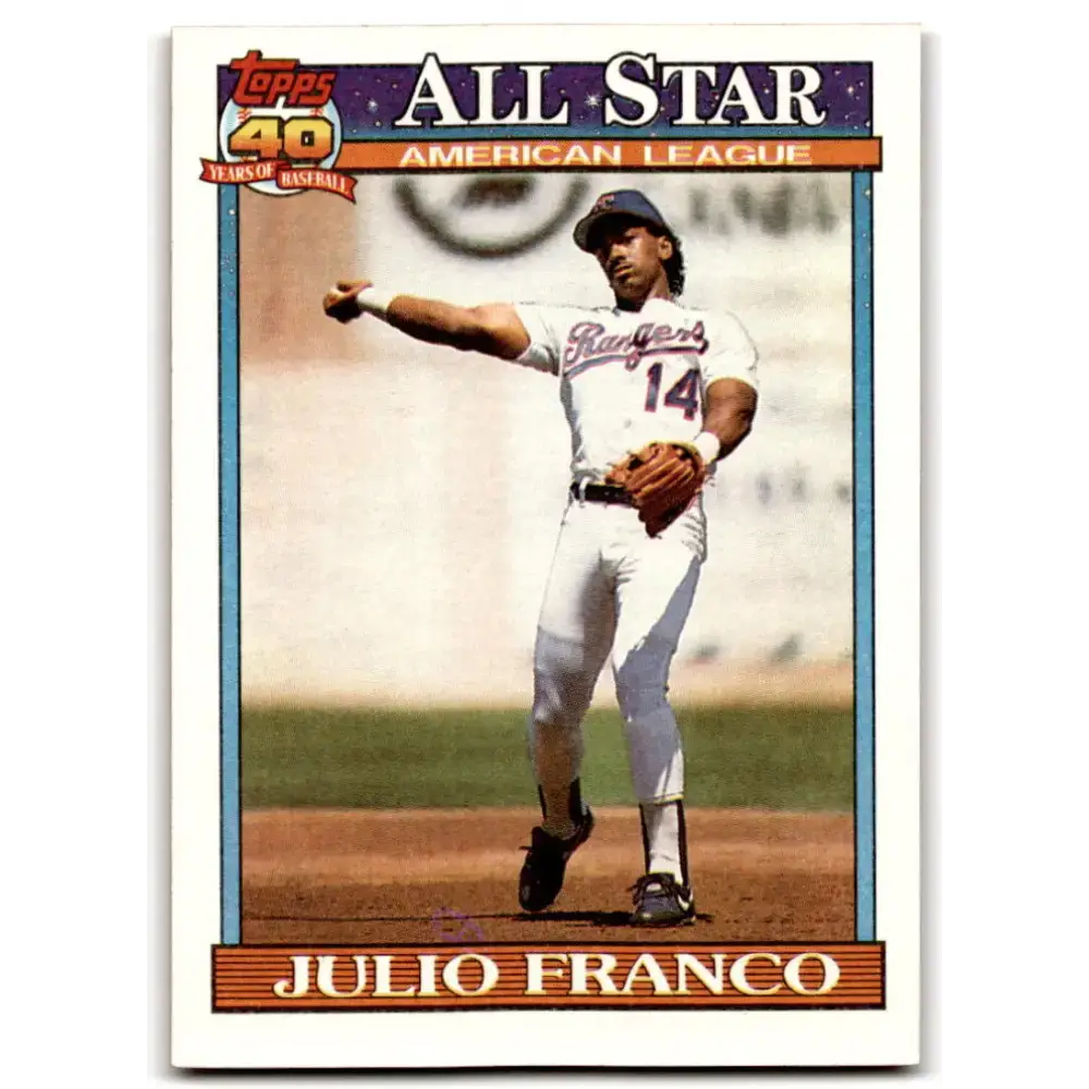 1991 Topps #387 Julio Franco NM-MT Texas Rangers Baseball Card - Baseball Card Single