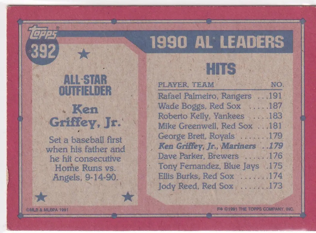 1991 TOPPS #392 KEN GRIFFEY JR ALL STAR- SEATTLE MARINERS - Baseball Card Single