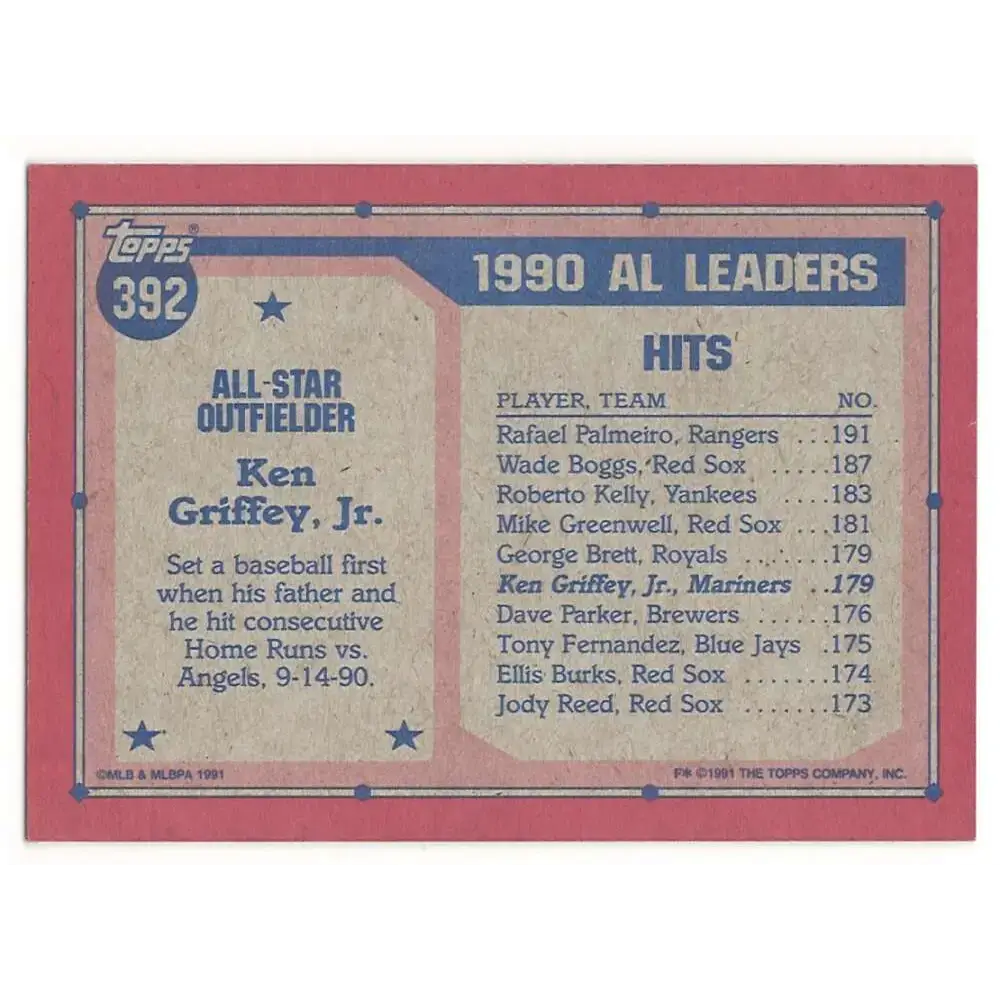 1991 Topps #392 Ken Griffey Jr. NM-MT Seattle Mariners Baseball Card - Baseball Card Single