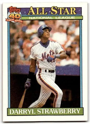Original gloss Darryl Strawberry baseball card from 1991 Topps #402 Featuring Mets