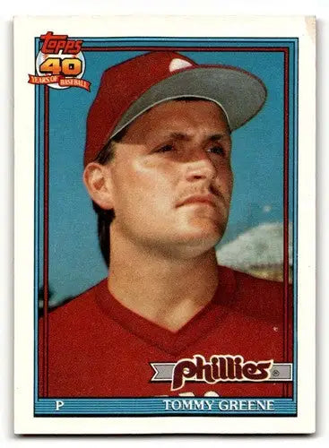Original gloss Tommy Greene Philadelphia Phillies baseball card from 1991 Topps series