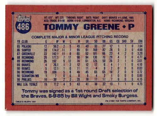 Original gloss Tommy Greene baseball card featuring Tommy Greene Philadelphia Phillies players