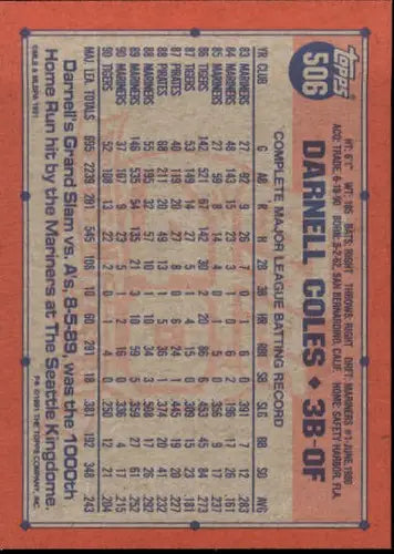1991 Topps #506 Darnell Coles NM-MT Tigers - Baseball Card Single