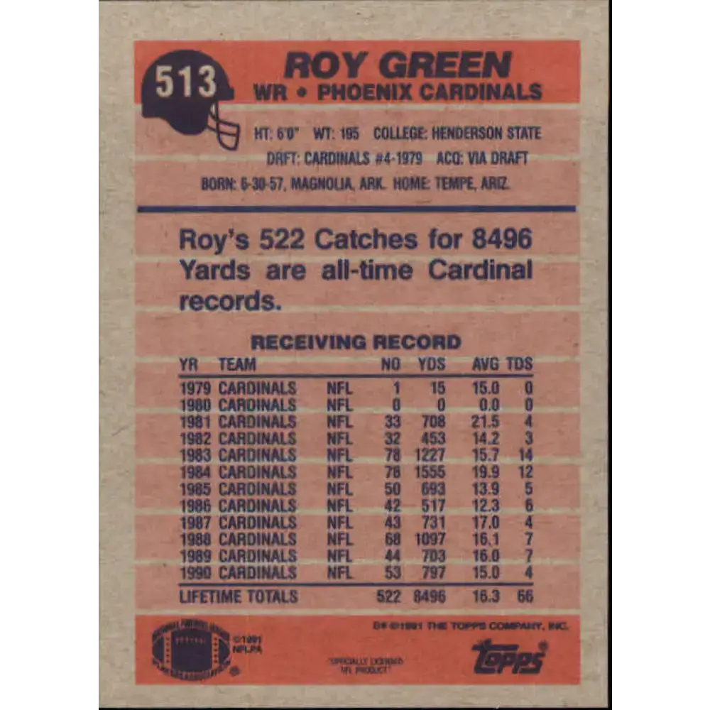 1991 Topps #513 Roy Green NM-MT Cleveland Browns Football Card - Football Card Single