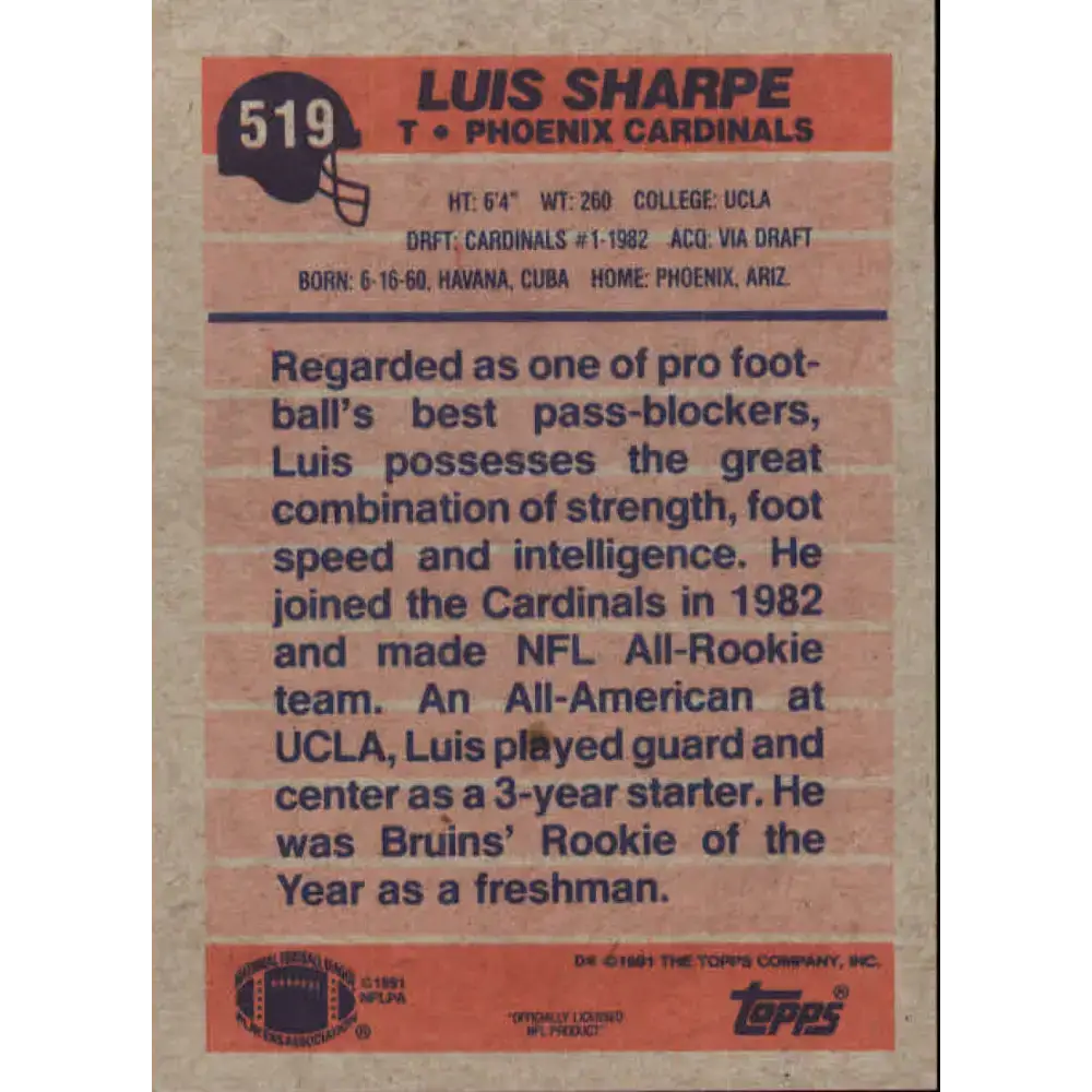 1991 Topps #519 Luis Sharpe NM-MT Phoenix Cardinals Football Card - Football Card Single