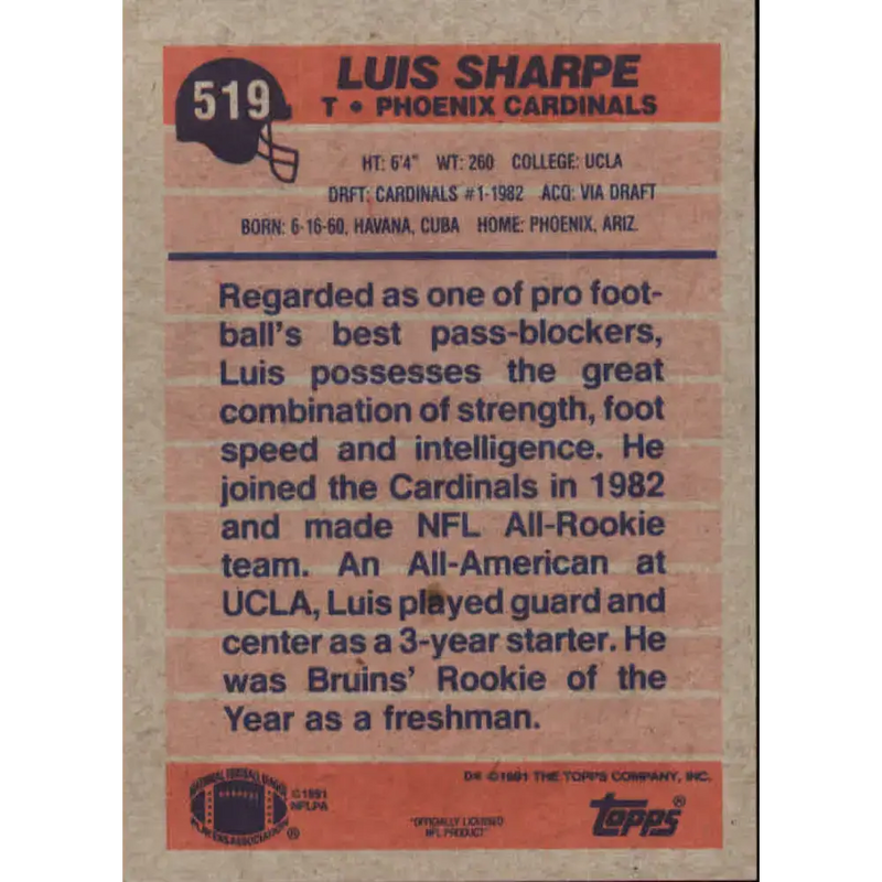 1991 Topps #519 Luis Sharpe NM-MT Phoenix Cardinals Football Card - Football Card Single
