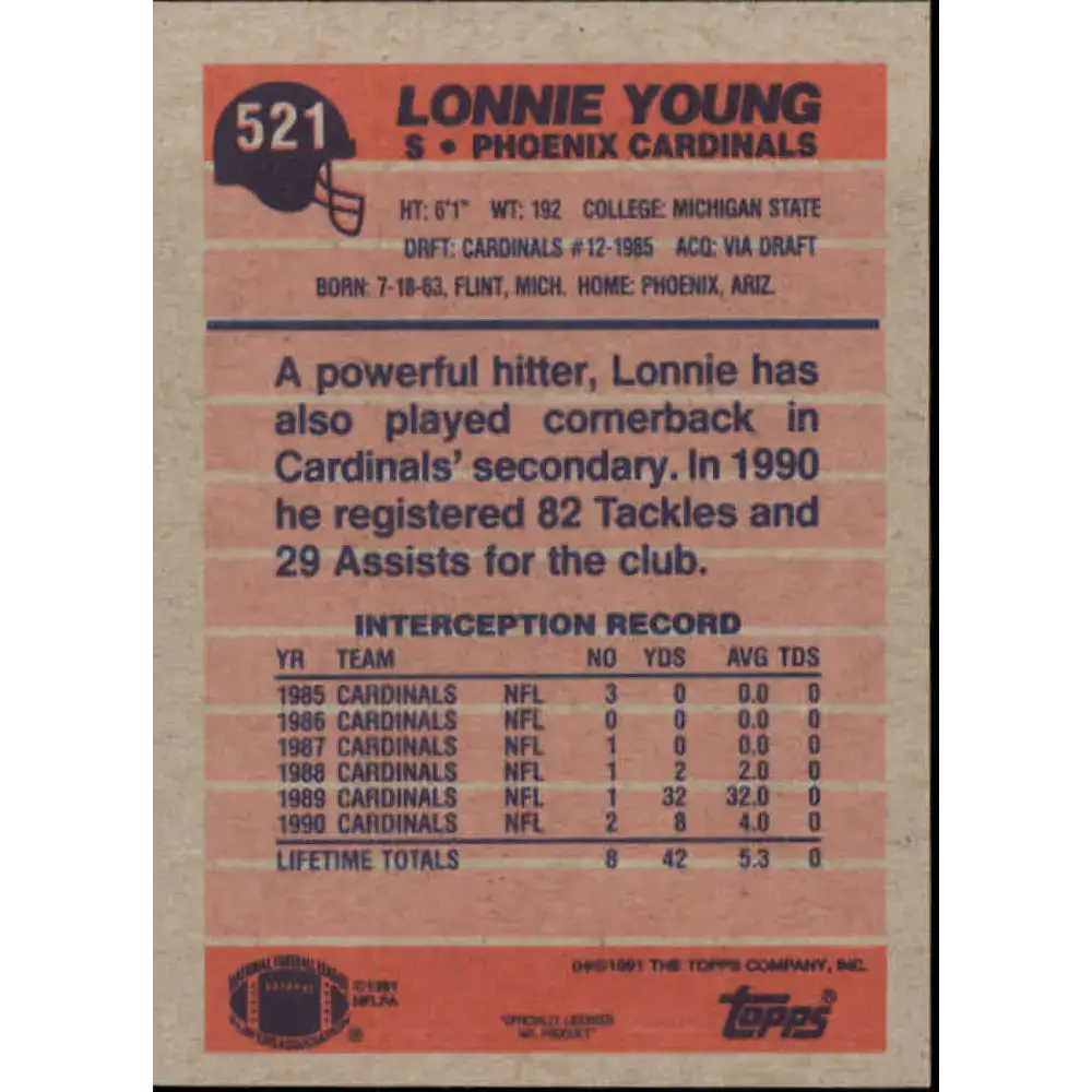 1991 Topps #521 Lonnie Young NM-MT New York Jets Football Card - Football Card Single