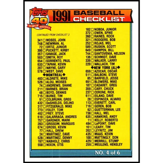 1991 Topps #527 Checklist #4 NM-MT Checklist Baseball Card - Baseball Card Single