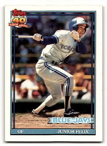 Original gloss Junior Felix Toronto baseball card from 1991 Topps featuring Felix Toronto Blue Jays