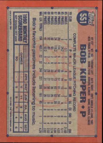 Baseball card back of 1991 Topps Bob Kipper NM-MT Pirates with original gloss