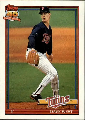 Original gloss Baseball card of David West NM-MT from 1991 Topps #578 Twins