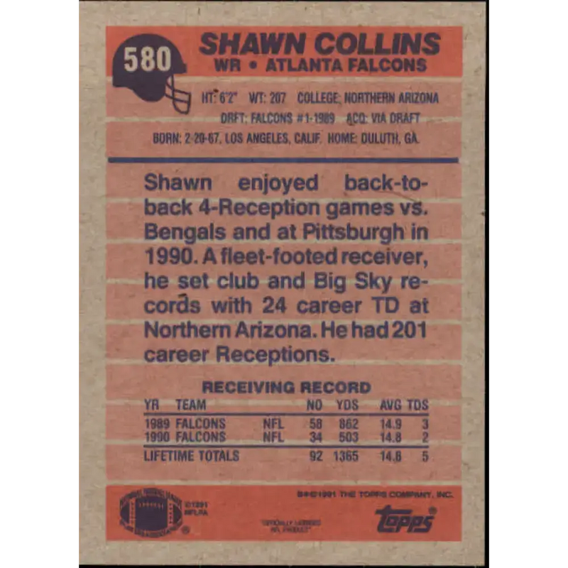 1991 Topps #580 Shawn Collins NM-MT Atlanta Falcons Football Card - Football Card Single