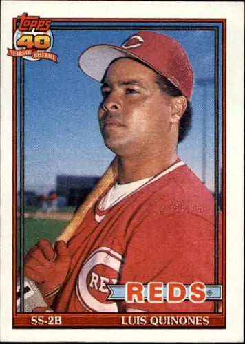 Original gloss Luis Quinones baseball card from 1991 Topps #581 featuring Reds player
