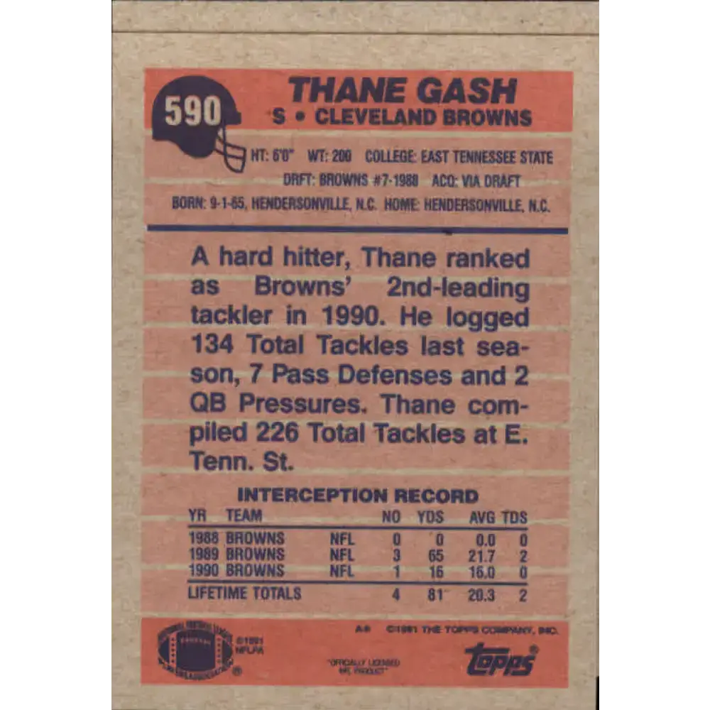 1991 Topps #589 Eric Turner NM-MT RC Rookie Cleveland Browns Football Card - Football Card Single