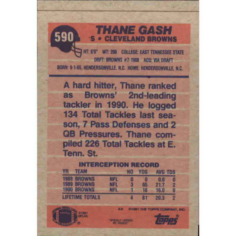 1991 Topps #589 Eric Turner NM-MT RC Rookie Cleveland Browns Football Card - Football Card Single