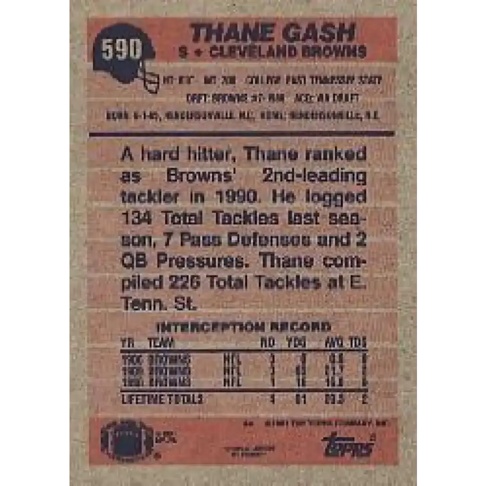 1991 Topps #590 Thane Gash NM-MT Cleveland Browns Football Card - Football Card Single