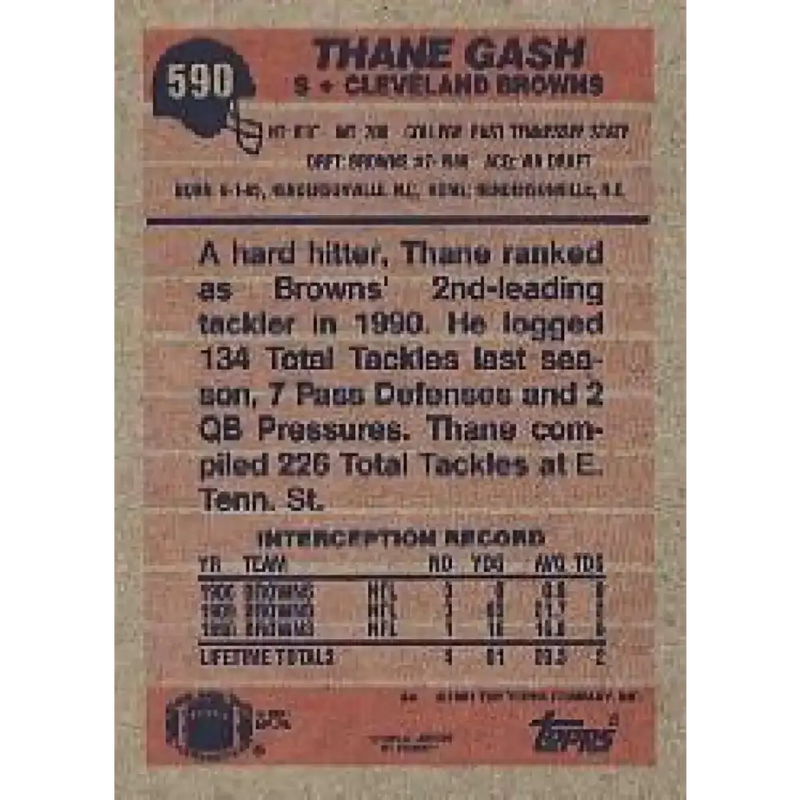 1991 Topps #590 Thane Gash NM-MT Cleveland Browns Football Card - Football Card Single