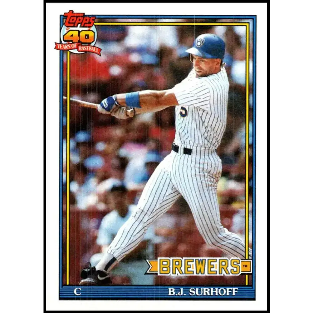 1991 Topps #592 B.J. Surhoff NM-MT Milwaukee Brewers Baseball Card - Baseball Card Single