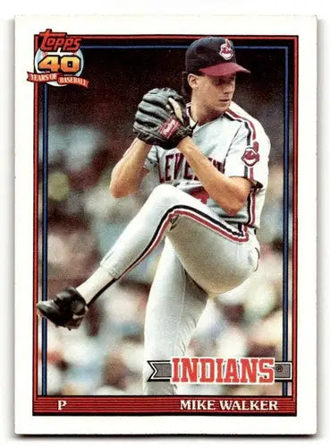 Original gloss 593b Mike Walker Cleveland Indians baseball card in 1991 Topps set