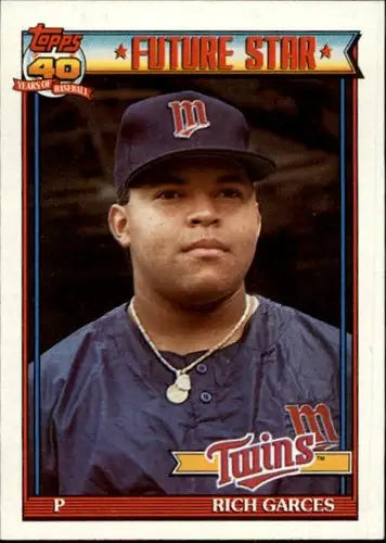 Original gloss Rich Garces rookie Twins baseball card from 1991 Topps #594