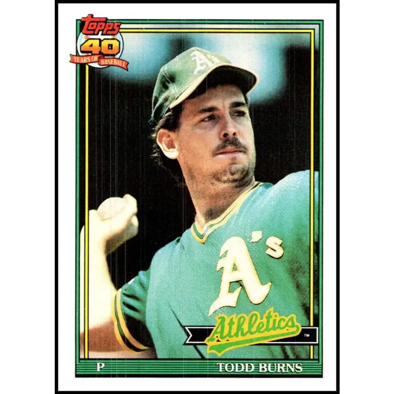 1991 Topps #608 Todd Burns NM-MT Oakland Athletics Baseball Card - Baseball Card Single