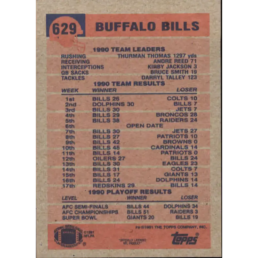 1991 Topps #629 Jeff Wright NM-MT Buffalo Bills Football Card - Football Card Single