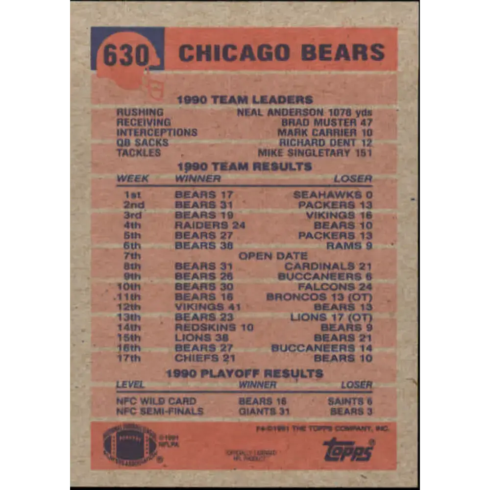 1991 Topps #630 Jim Harbaugh NM-MT Chicago Bears Football Card - Football Card Single