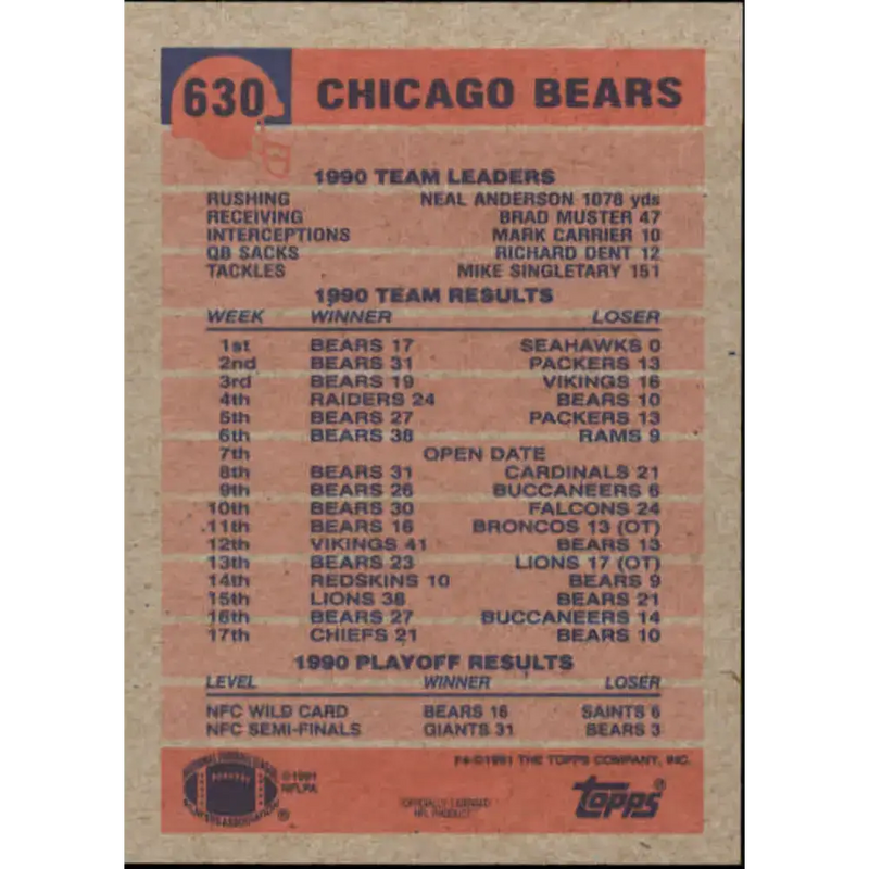 1991 Topps #630 Jim Harbaugh NM-MT Chicago Bears Football Card - Football Card Single