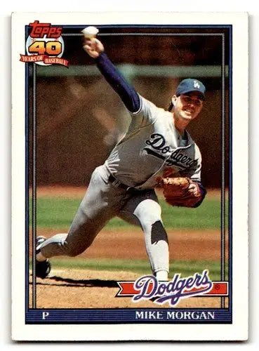 Original gloss 1991 Topps Mike Morgan Los Angeles Dodgers baseball card image