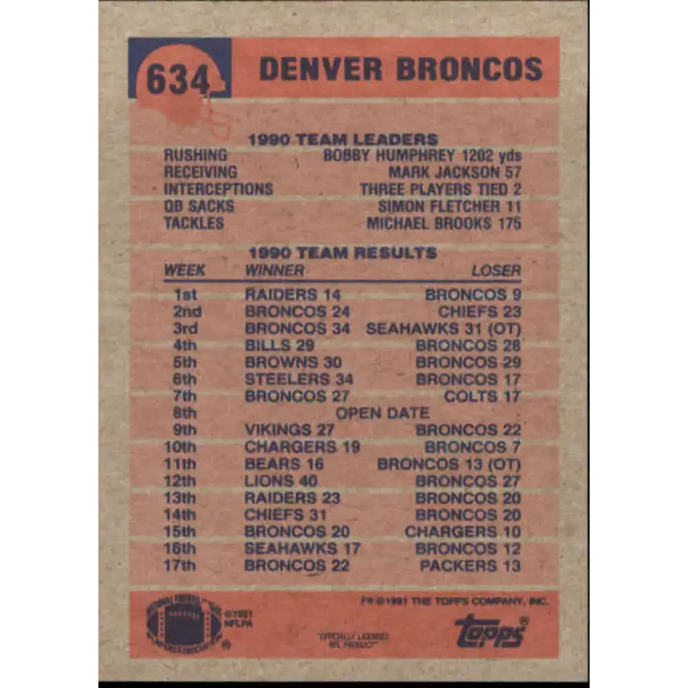 1991 Topps #634 Shannon Sharpe NM-MT Denver Broncos Football Card - Football Card Single