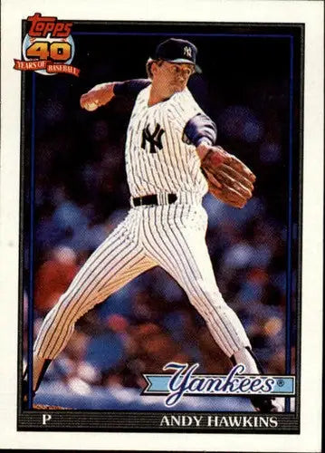 Original gloss Andy Hawkins baseball card 1991 Topps NM-MT Yankees