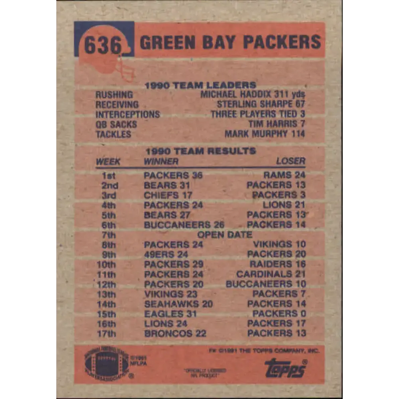 1991 Topps #636 Don Majkowski NM-MT Green Bay Packers Football Card - Football Card Single