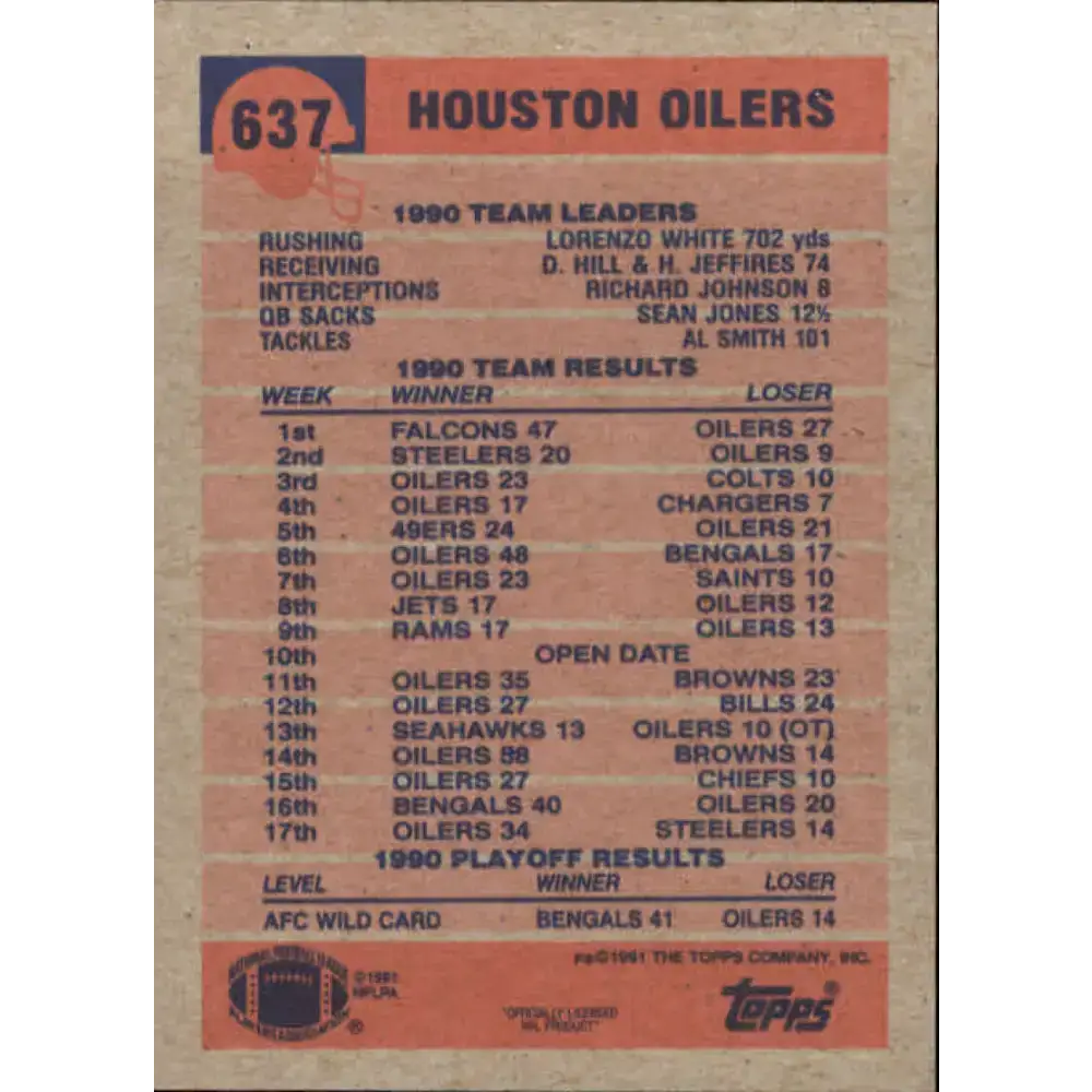 1991 Topps #637 Warren Moon NM-MT Houston Oilers Football Card - Football Card Single