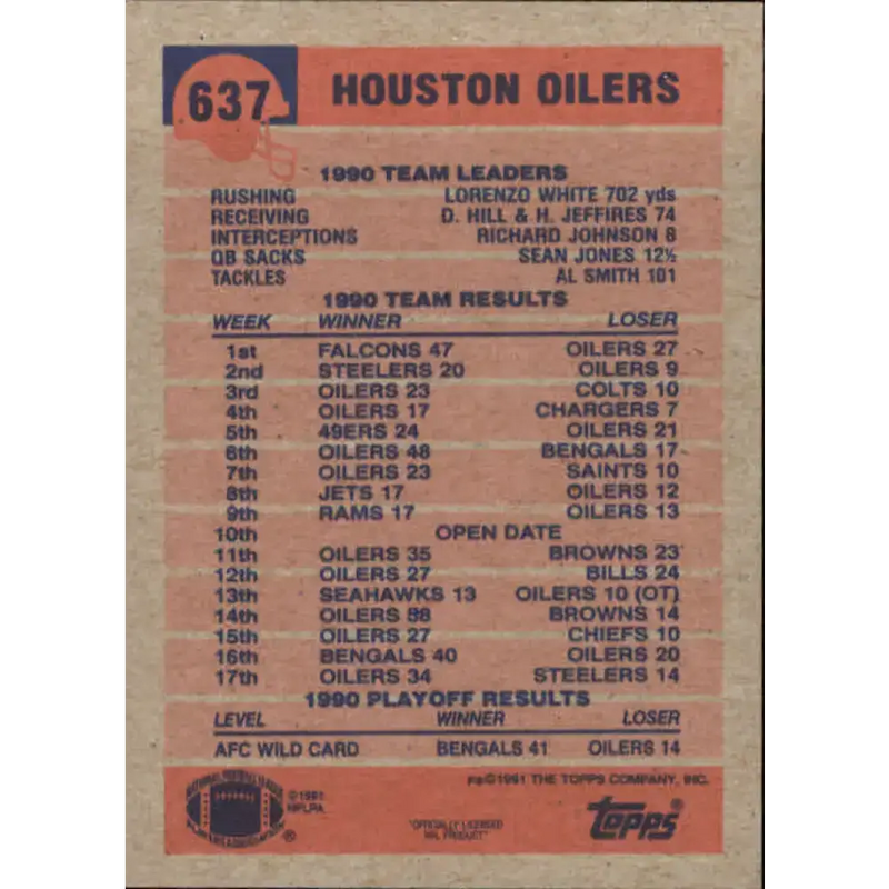 1991 Topps #637 Warren Moon NM-MT Houston Oilers Football Card - Football Card Single