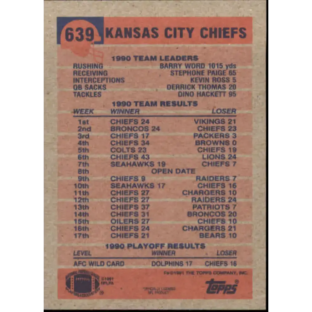 1991 Topps #639 Christian Okoye NM-MT Kansas City Chiefs Football Card - Football Card Single