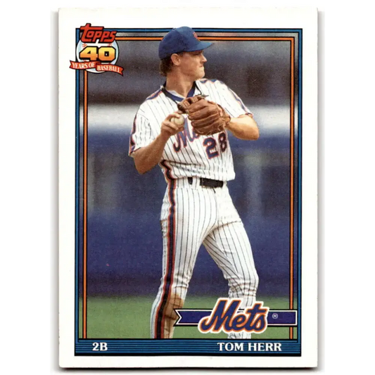 1991 Topps #64 Tom Herr NM-MT New York Mets Baseball Card - Baseball Card Single