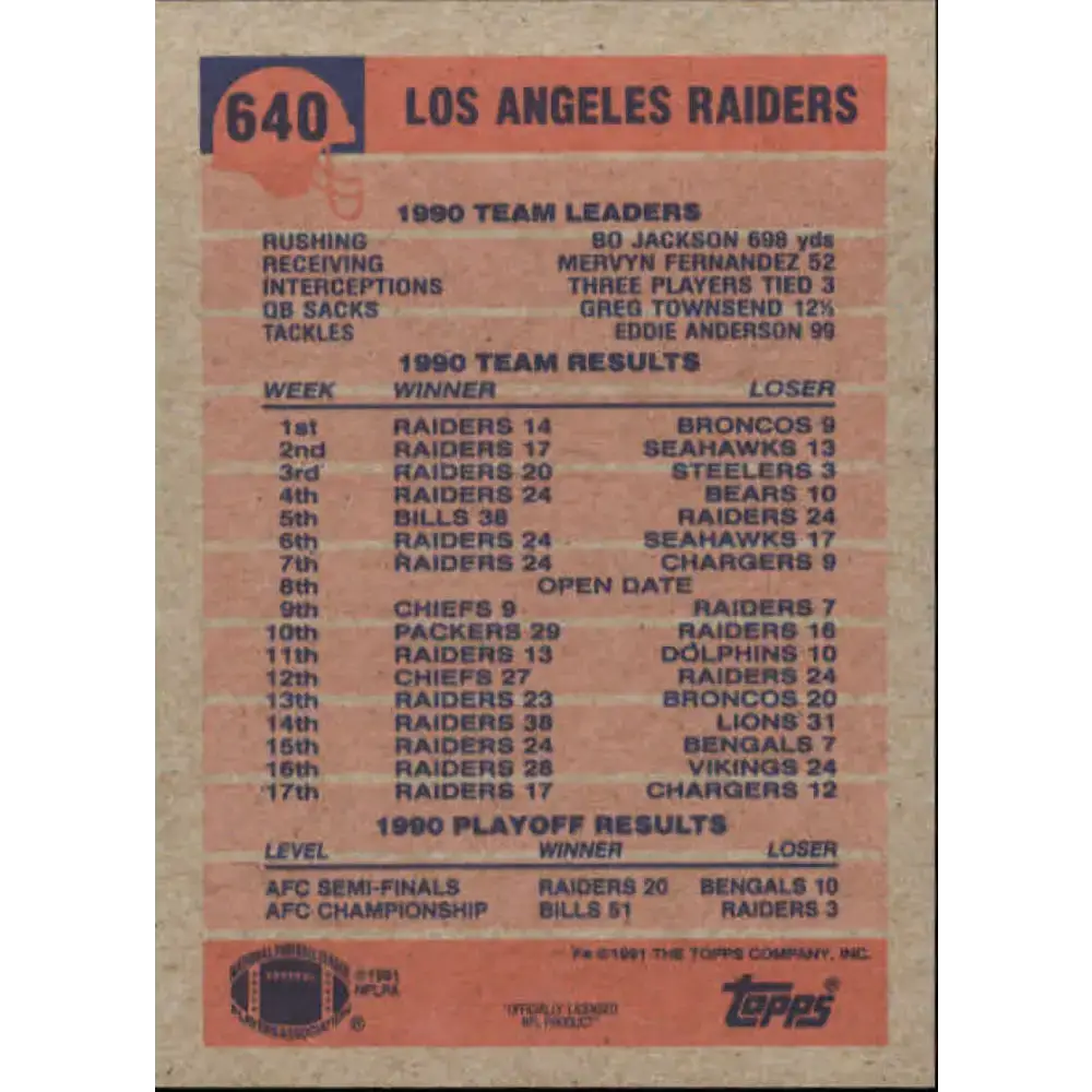 1991 Topps #640 Marcus Allen NM-MT Los Angeles Raiders Football Card - Football Card Single