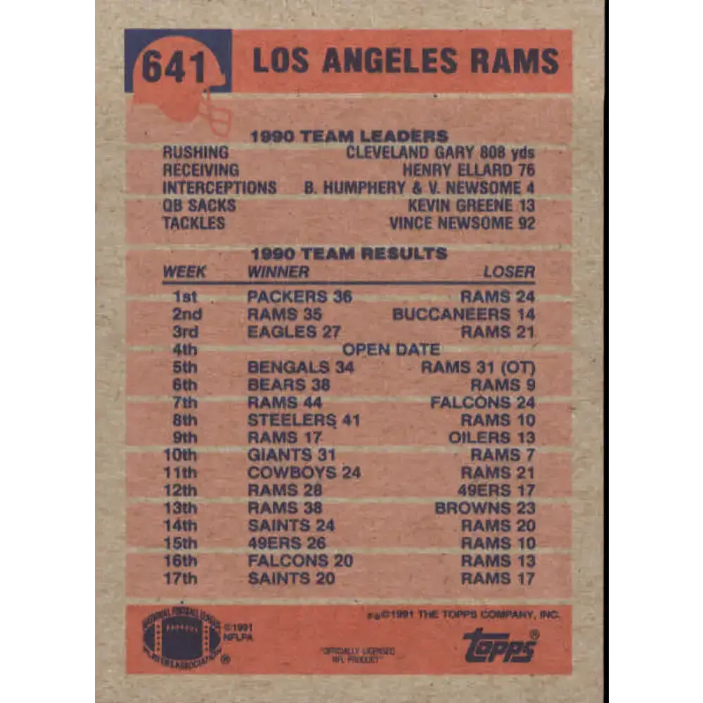 1991 Topps #641 Jim Everett NM-MT Los Angeles Rams Football Card - Football Card Single