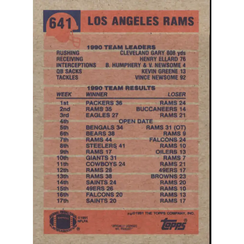 1991 Topps #641 Jim Everett NM-MT Los Angeles Rams Football Card - Football Card Single