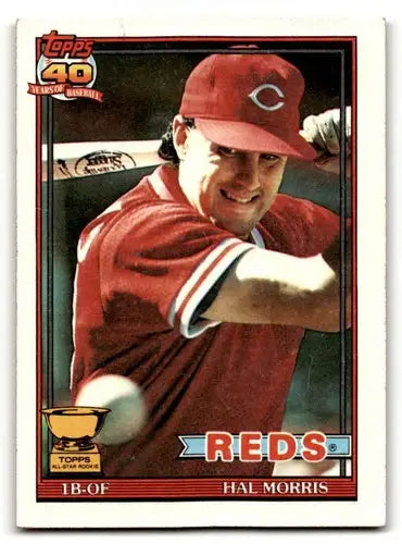 Original gloss Hal Morris Cincinnati Reds baseball card from 1991 Topps series