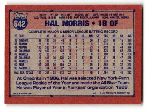 Original gloss Hal Morris Cincinnati Reds baseball card from 1991 Topps #642